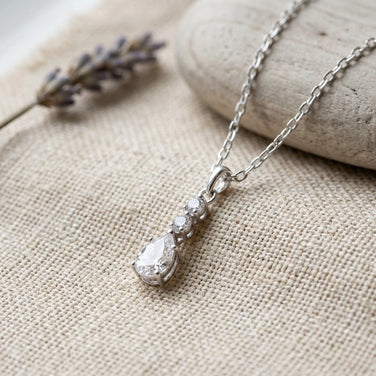 Silver Round Drop White Stone 925 Sterling Silver Pendant Chain for Women