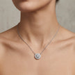 Silver Round Halo White Stone 925 Sterling Silver Pendant Chain for Women