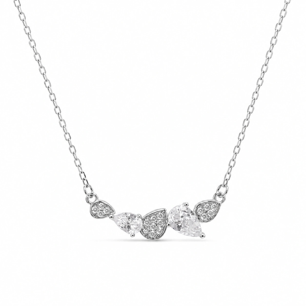 Silver Round & Drop White Stone 925 Sterling Silver Pendant Chain for Women