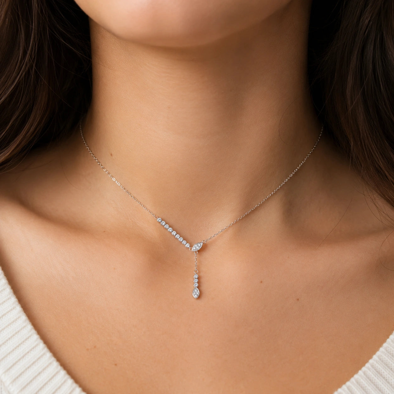 Silver Sparkle CZ Multi-Link 925 Sterling Silver Pendant Chain for Women