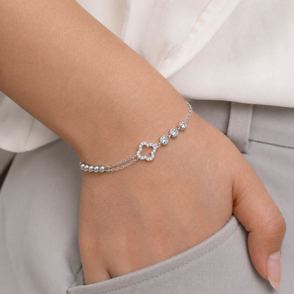 Silver 925 sterling silver square crystal charm bracelet for women
