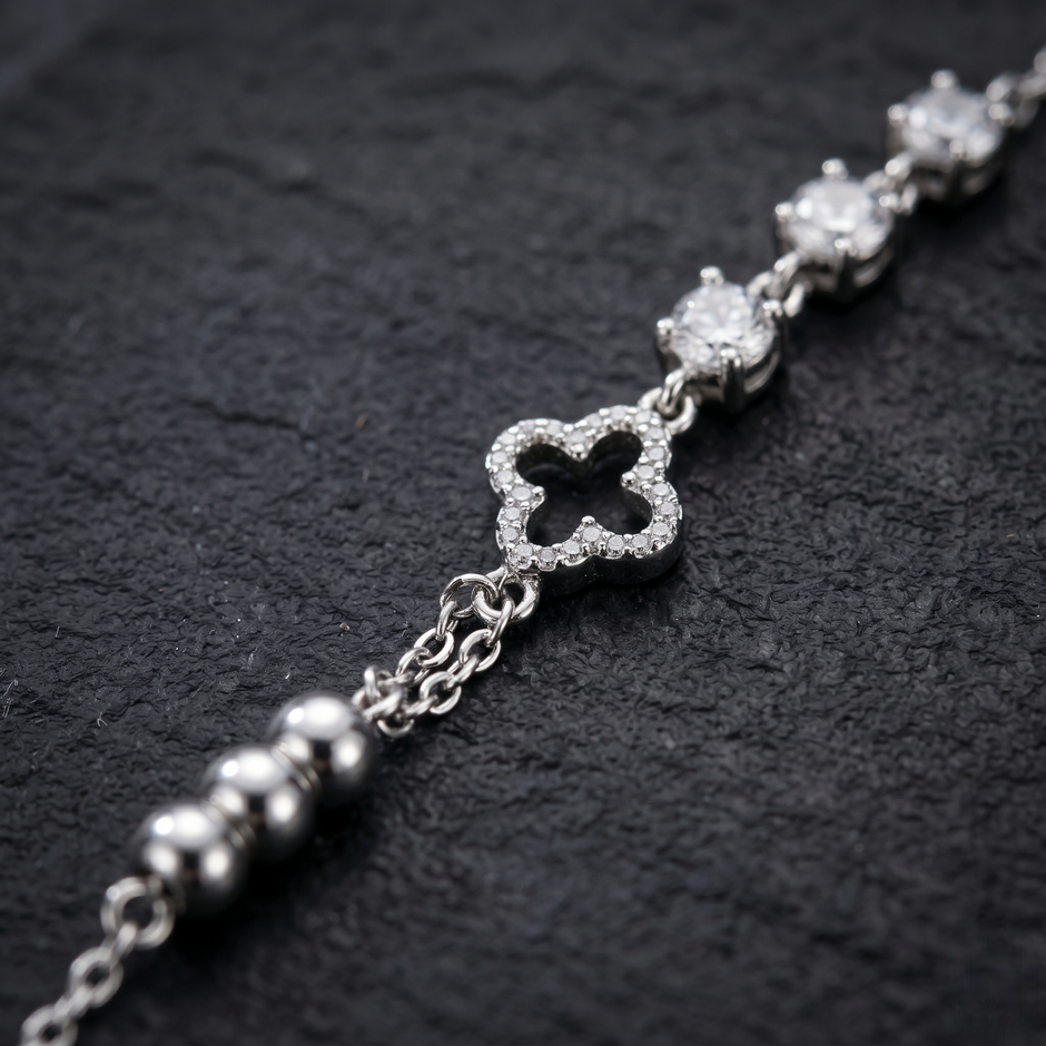 Silver 925 sterling silver square crystal charm bracelet for women