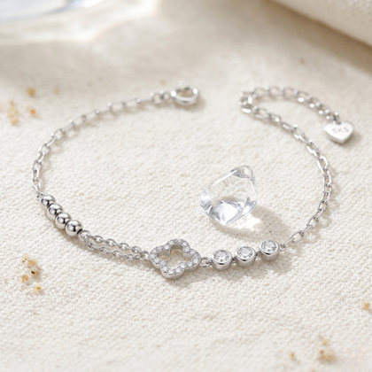 Silver 925 sterling silver square crystal charm bracelet for women