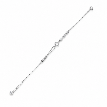 Silver Square Crystal Charm 925 Sterling Silver Bracelet for Women
