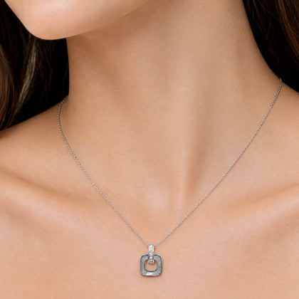 Silver Square Loop CZ 925 Sterling Silver Pendant Chain for Women
