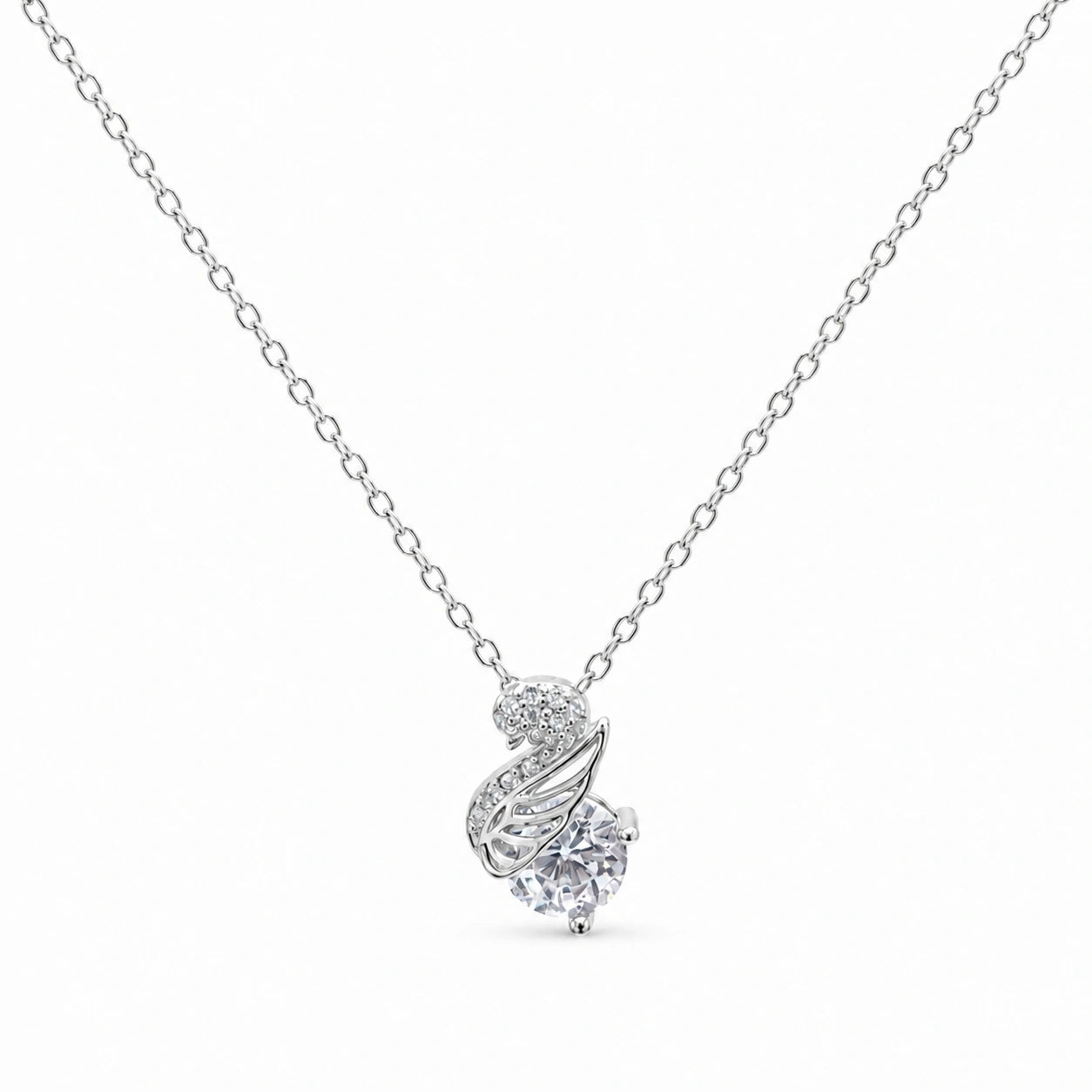 Silver Swan Drop White Stone 925 Sterling Silver Pendant Chain for Women