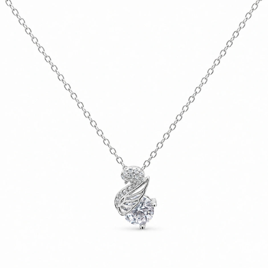 Silver Swan Drop White Stone 925 Sterling Silver Pendant Chain for Women