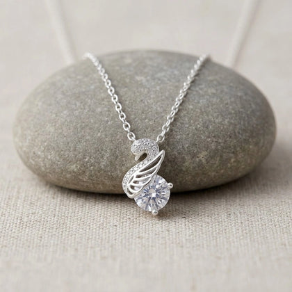Silver Swan Drop White Stone 925 Sterling Silver Pendant Chain for Women