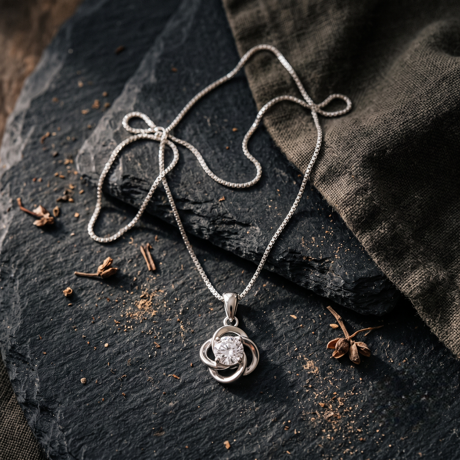 Silver Swirl Solitaire Pendant Necklace