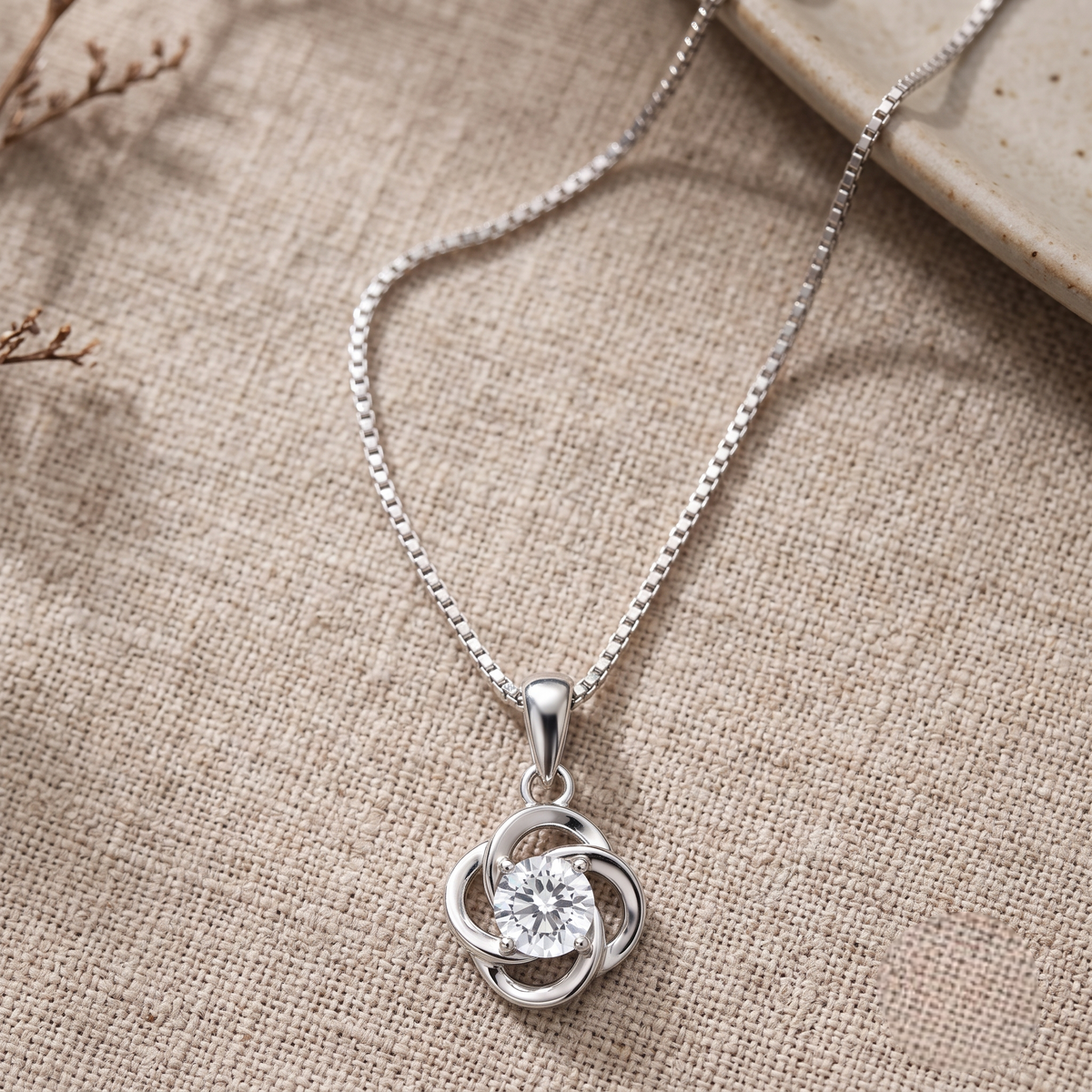 Silver Swirl Solitaire Pendant Necklace