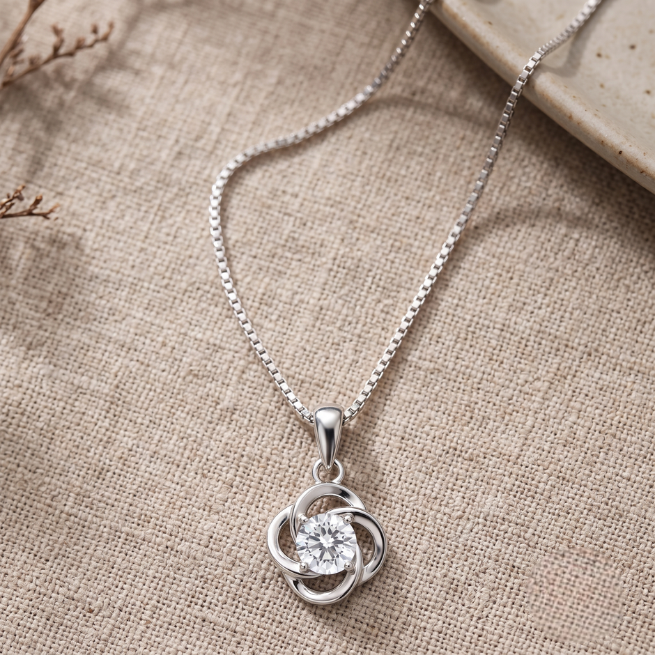 Silver Swirl Solitaire Pendant Necklace