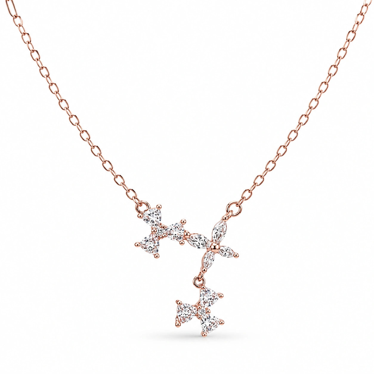 Rose Gold Triple Flower CZ 925 Sterling Silver Pendant Chain for Women