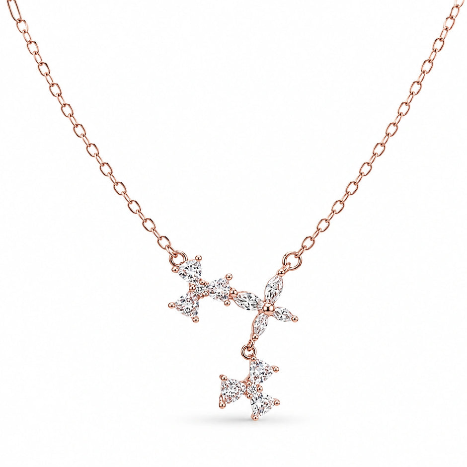 Rose Gold Triple Flower CZ 925 Sterling Silver Pendant Chain for Women