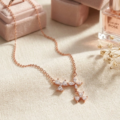 Rose Gold Triple Flower CZ 925 Sterling Silver Pendant Chain for Women