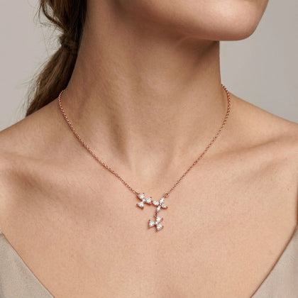 Rose Gold Triple Flower CZ 925 Sterling Silver Pendant Chain for Women