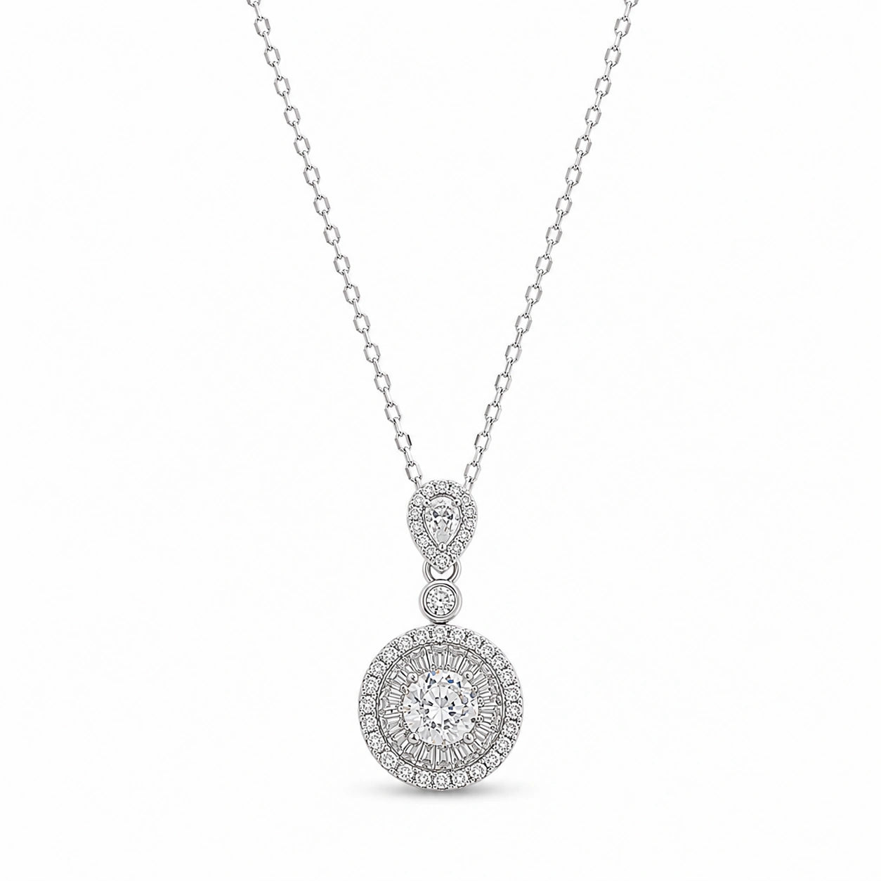 Silver Triple Round & Drop Pendant 925 Sterling Silver Chain for Women
