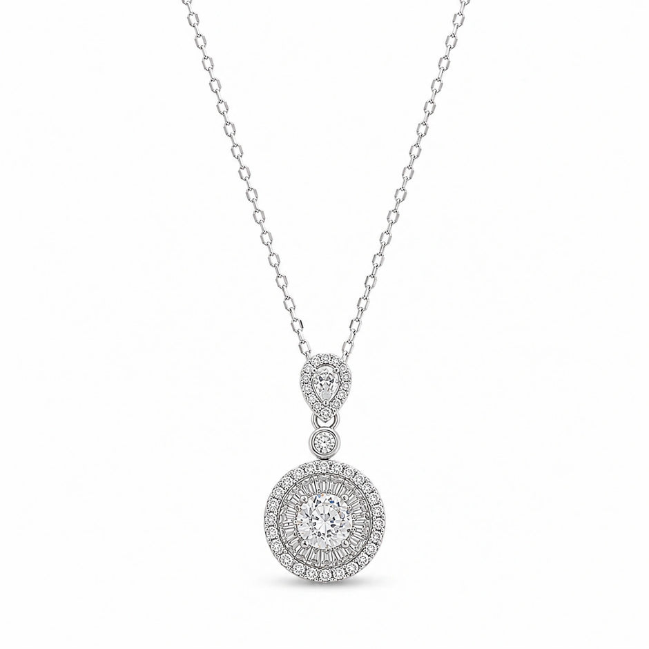 Silver Triple Round & Drop Pendant 925 Sterling Silver Chain for Women