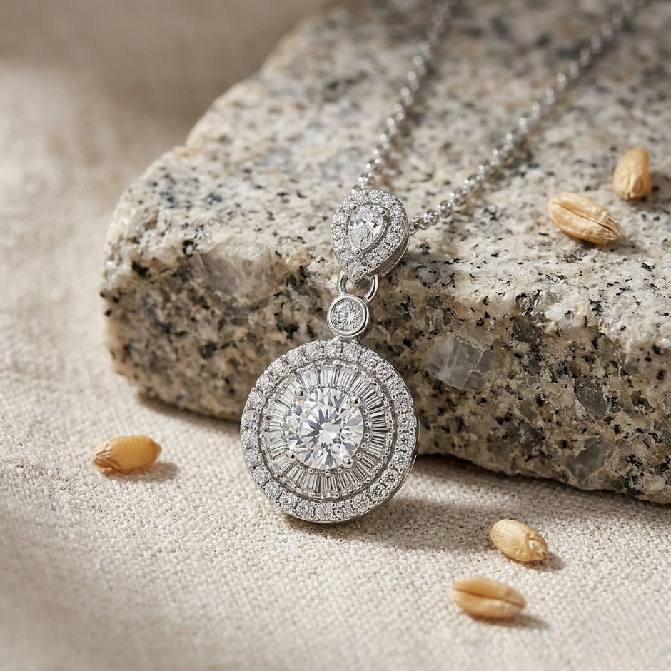 Silver Triple Round & Drop Pendant 925 Sterling Silver Chain for Women