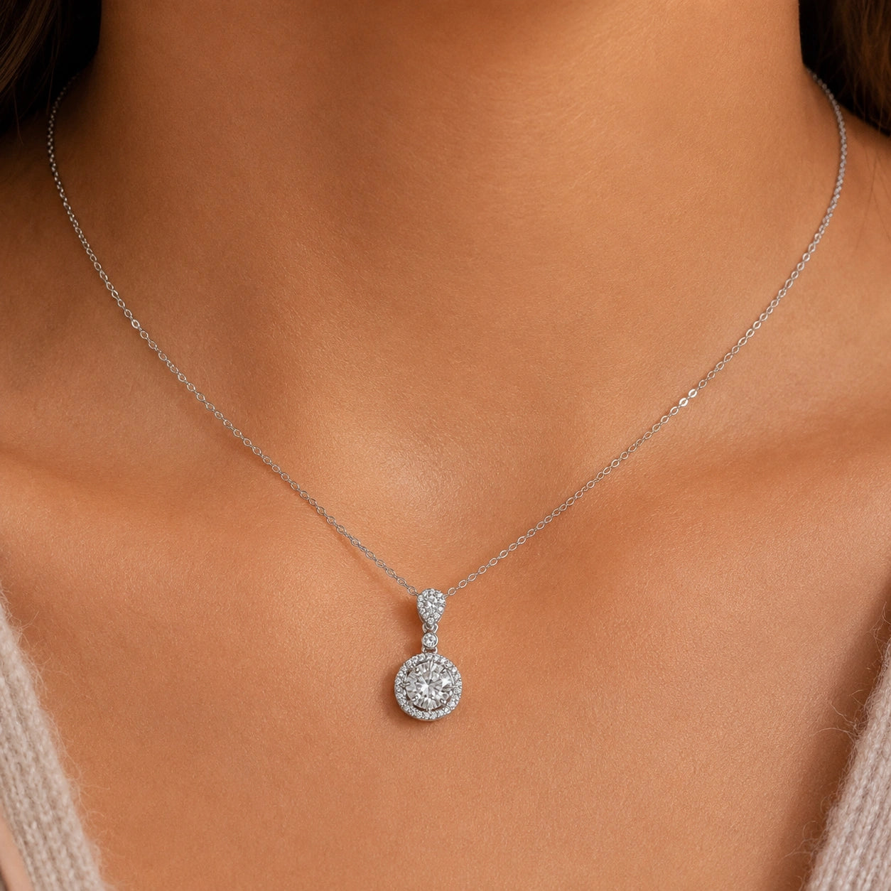 Silver Triple Round & Drop Pendant 925 Sterling Silver Chain for Women