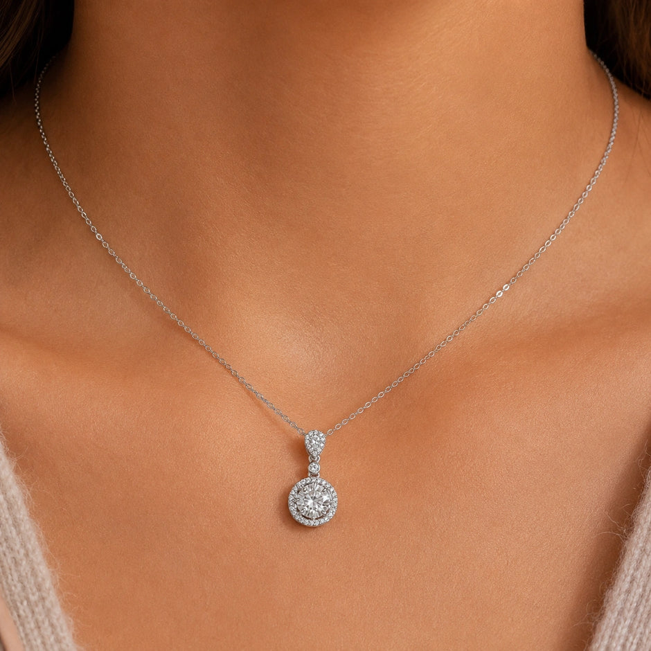 Silver Triple Round & Drop Pendant 925 Sterling Silver Chain for Women