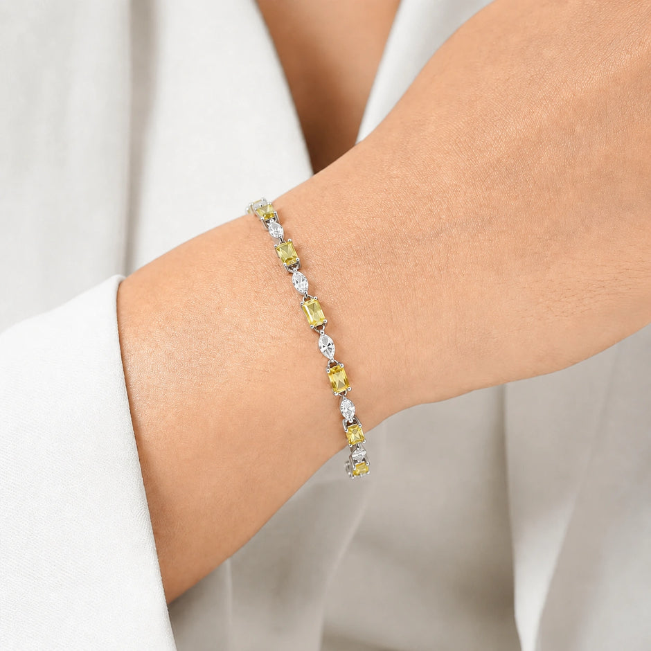 Silver 925 sterling silver tennis bracelet with yellow stones for women