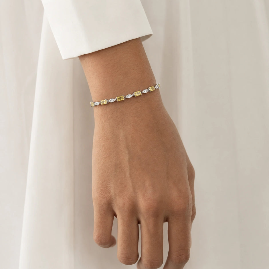 Silver 925 sterling silver tennis bracelet with yellow stones for women