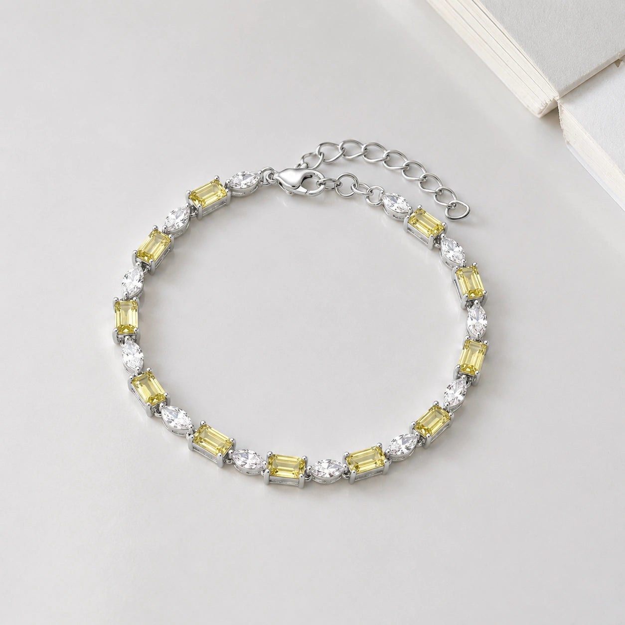 Silver 925 sterling silver tennis bracelet with yellow stones for women
