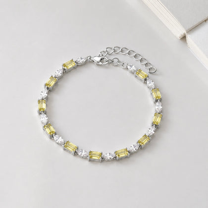 Silver 925 sterling silver tennis bracelet with yellow stones for women