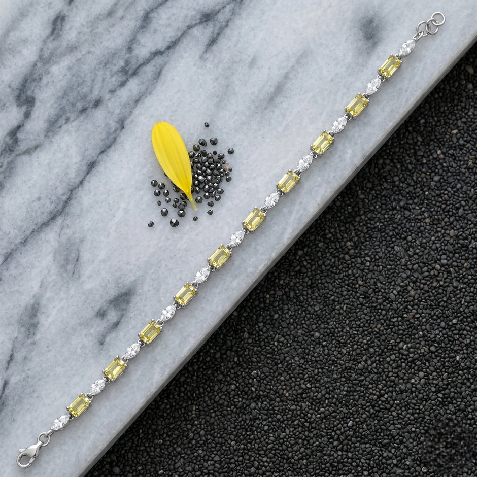 Silver 925 sterling silver tennis bracelet with yellow stones for women