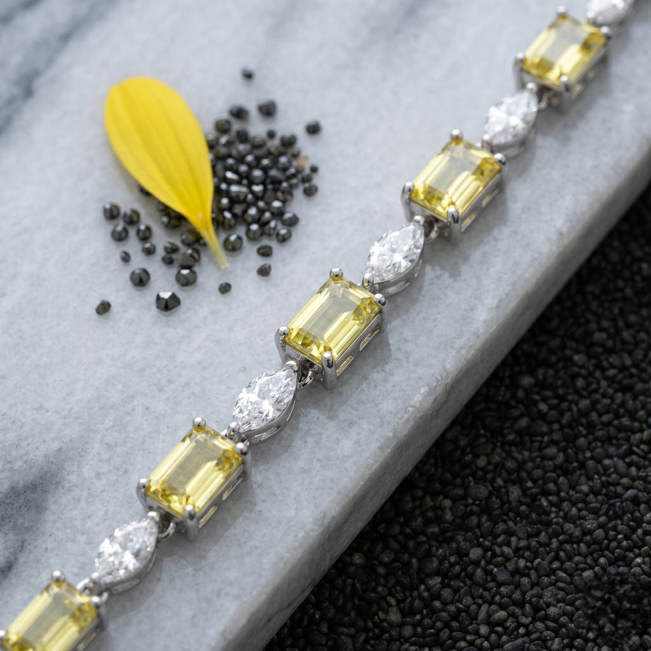 Silver 925 sterling silver tennis bracelet with yellow stones for women