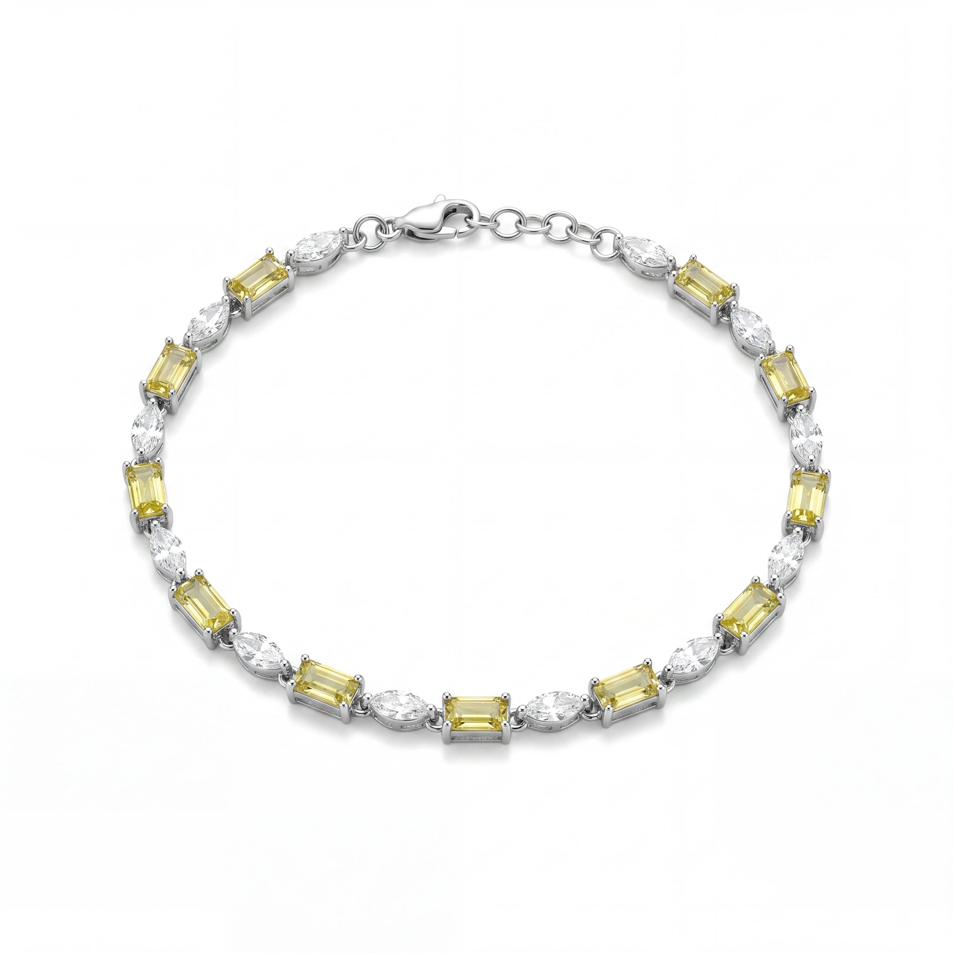 Silver 925 sterling silver tennis bracelet with yellow stones for women