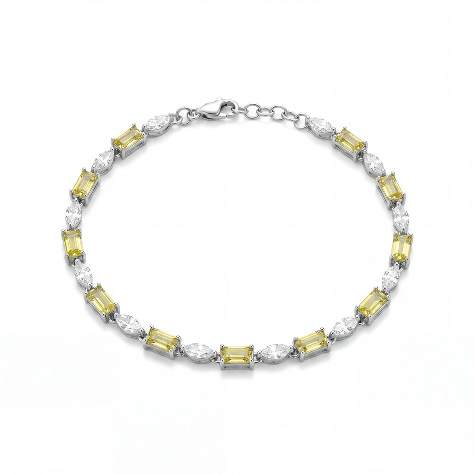 Silver 925 sterling silver tennis bracelet with yellow stones for women