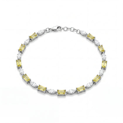 Silver 925 sterling silver tennis bracelet with yellow stones for women