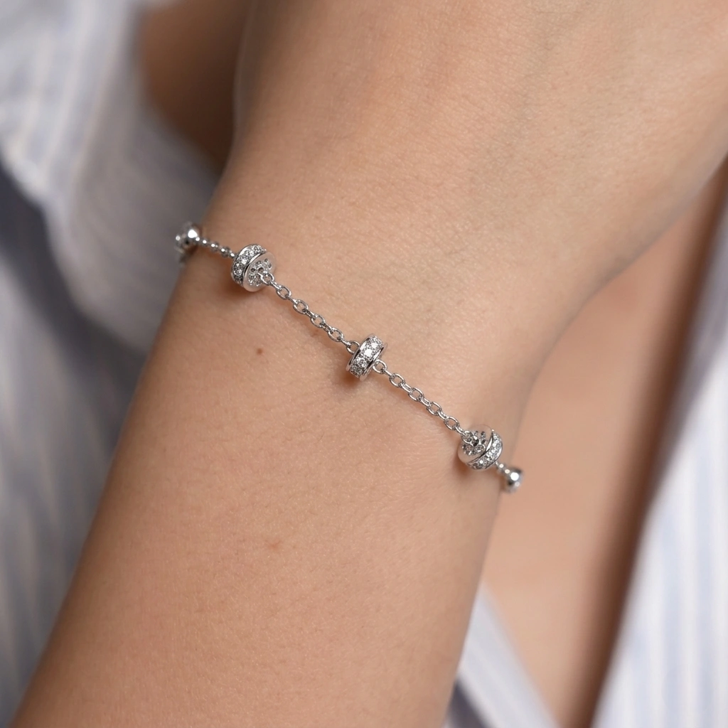 Silver 925 sterling silver round charm bracelet for women