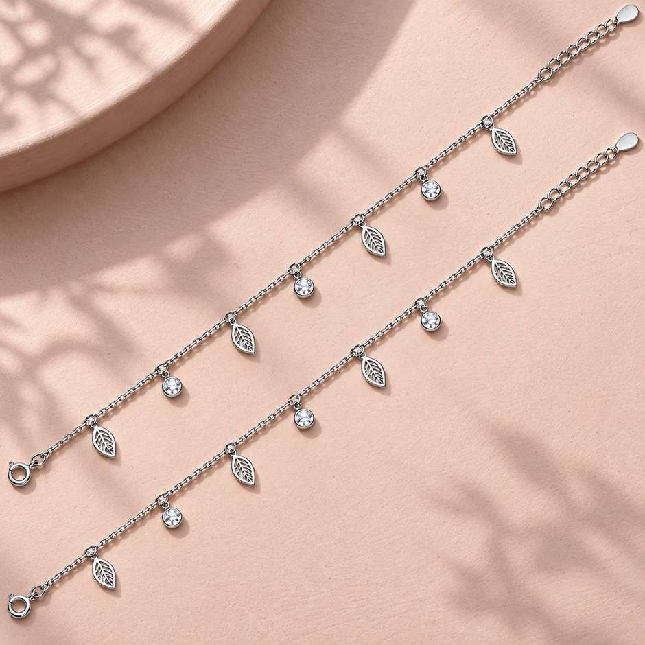 Elegant Silver Leaf Charm Anklet