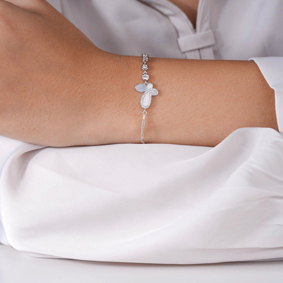 Butterfly Diamond Adjustable Silver Bracelet for Women