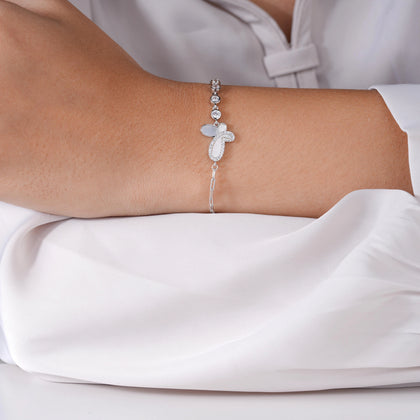 Butterfly Diamond Adjustable Silver Bracelet for Women
