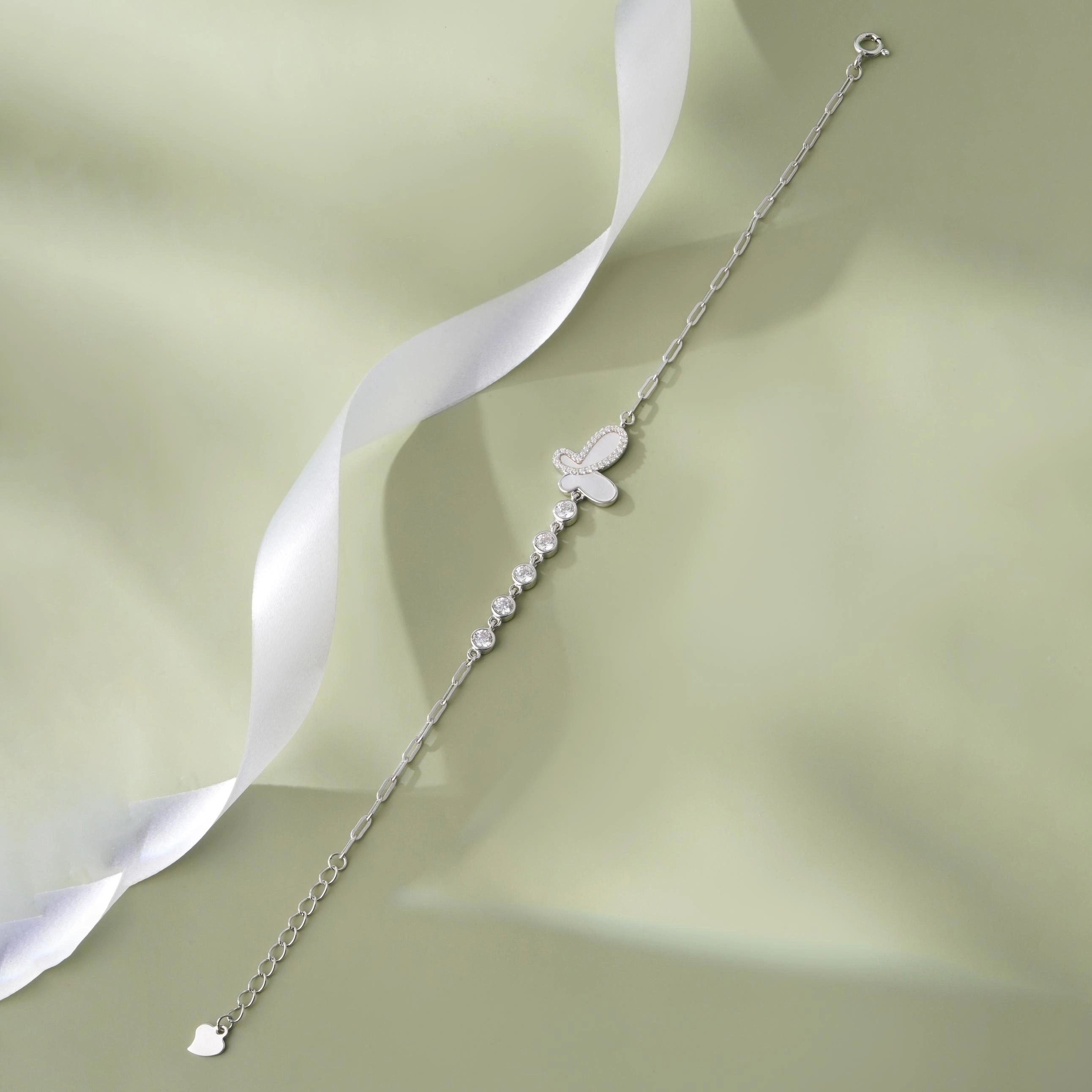 Butterfly Diamond Adjustable Silver Bracelet for Women