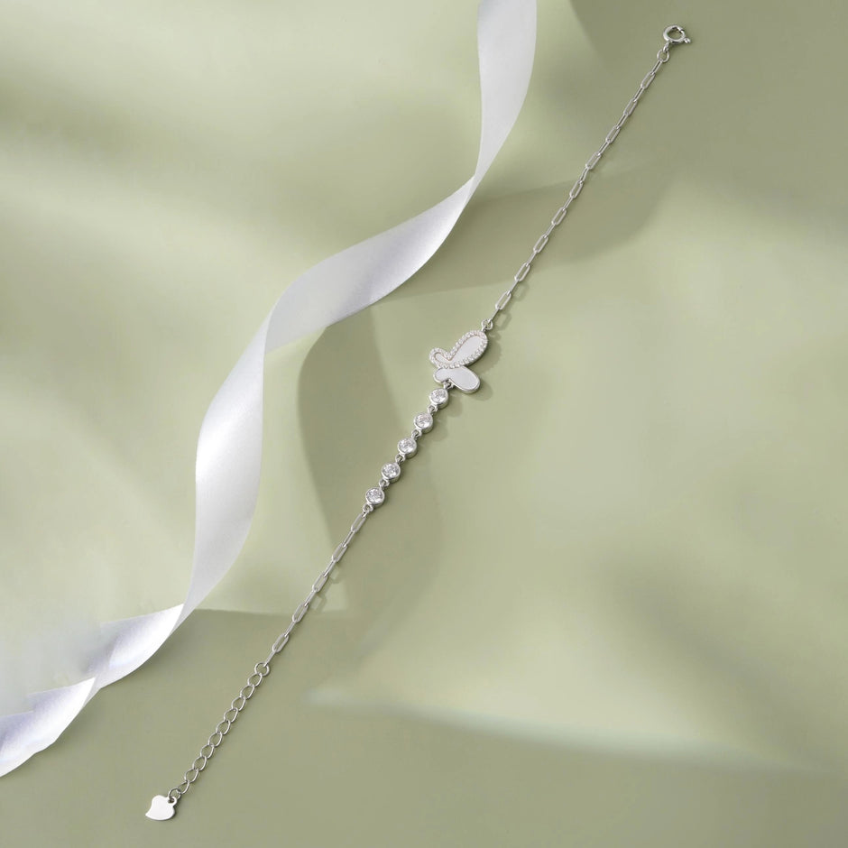 Butterfly Diamond Adjustable Silver Bracelet for Women