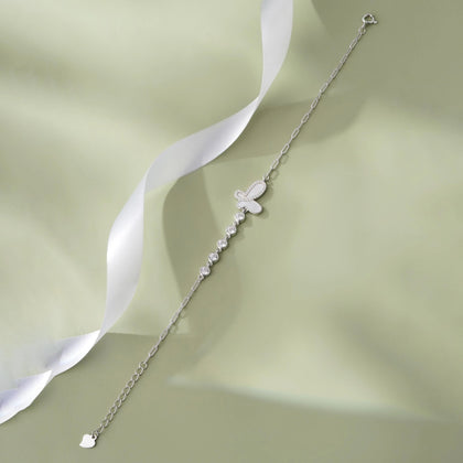 Butterfly Diamond Adjustable Silver Bracelet for Women