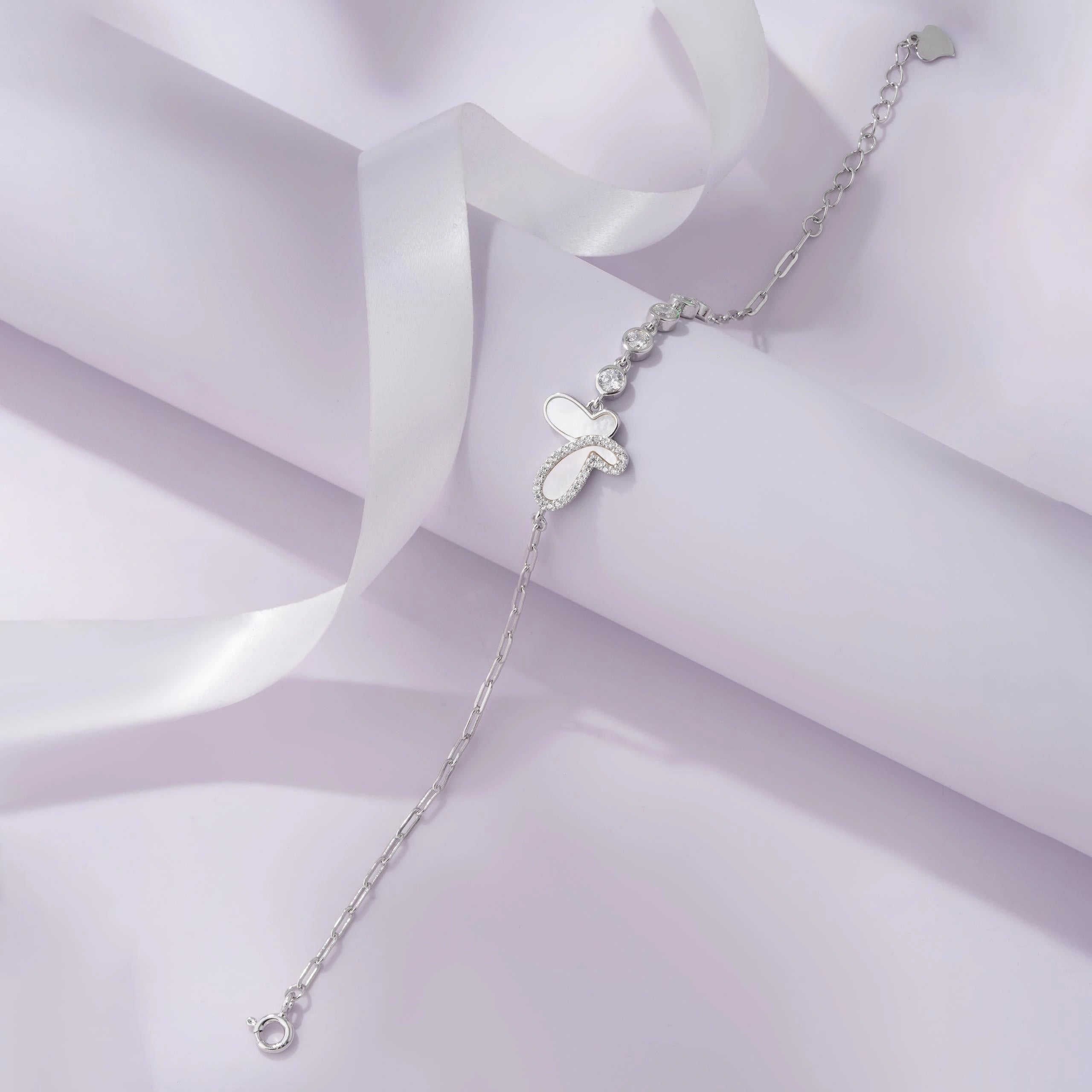Butterfly Diamond Adjustable Silver Bracelet for Women