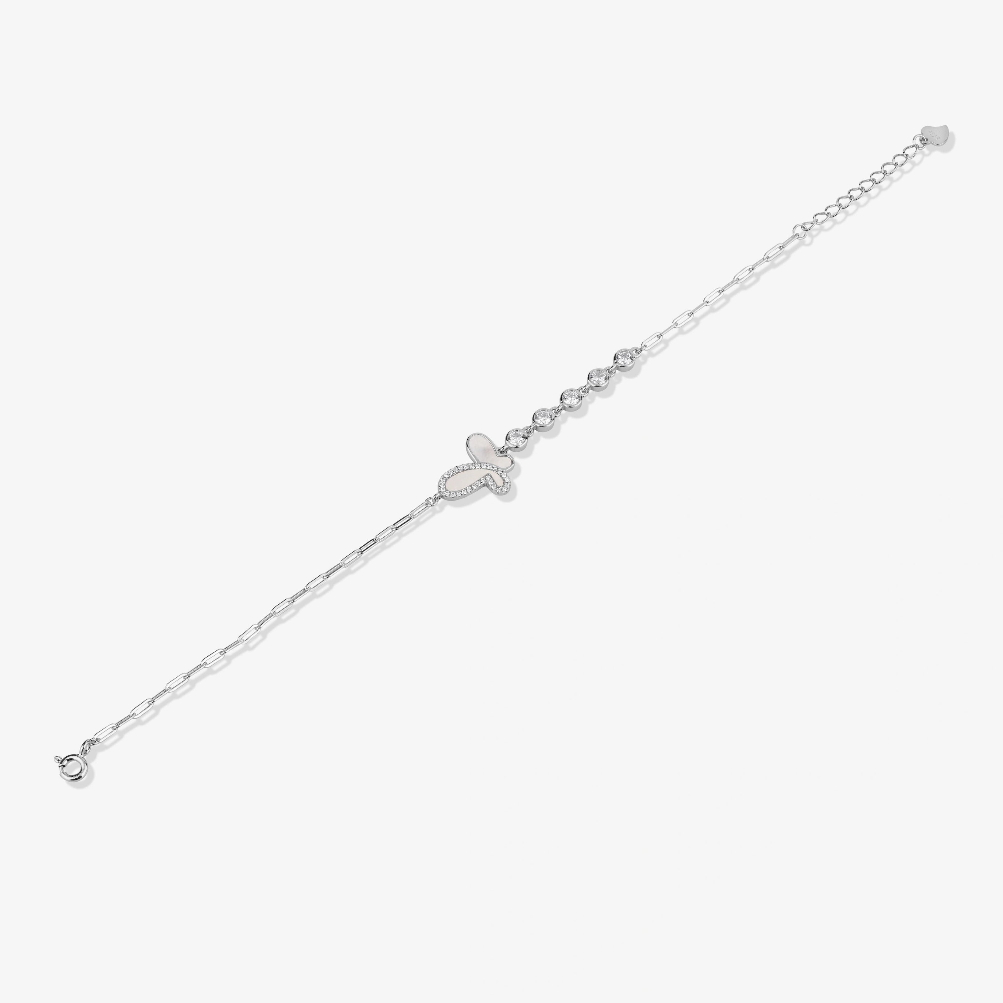 Butterfly Diamond Adjustable Silver Bracelet for Women