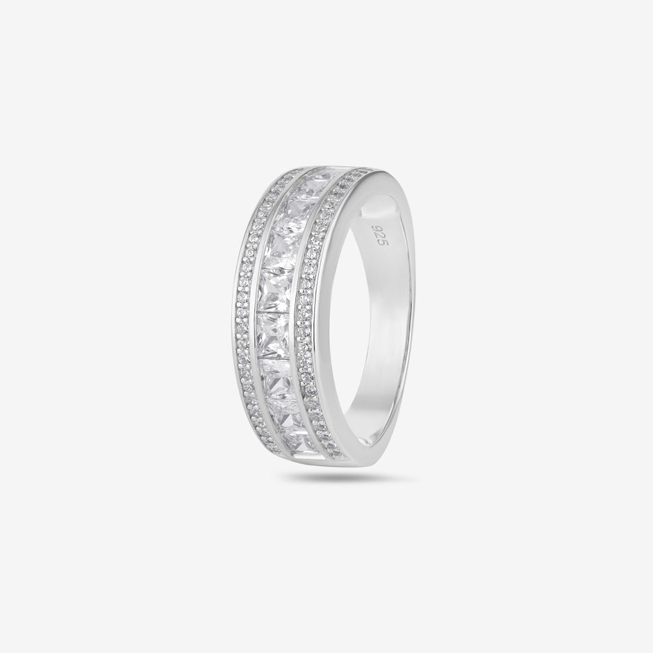 Silver Diamond Wedding Band Ring on Hand