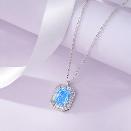 sky aura diamond CZ 925 silver pendant chain