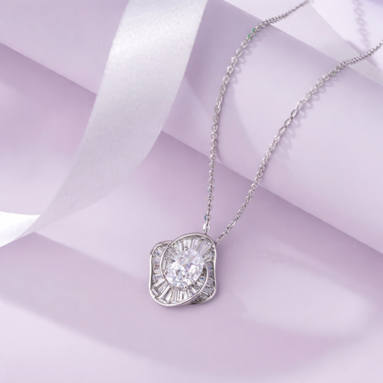 Sky Bloom Cushion Cut Diamond 925 Silver Pendant Necklace