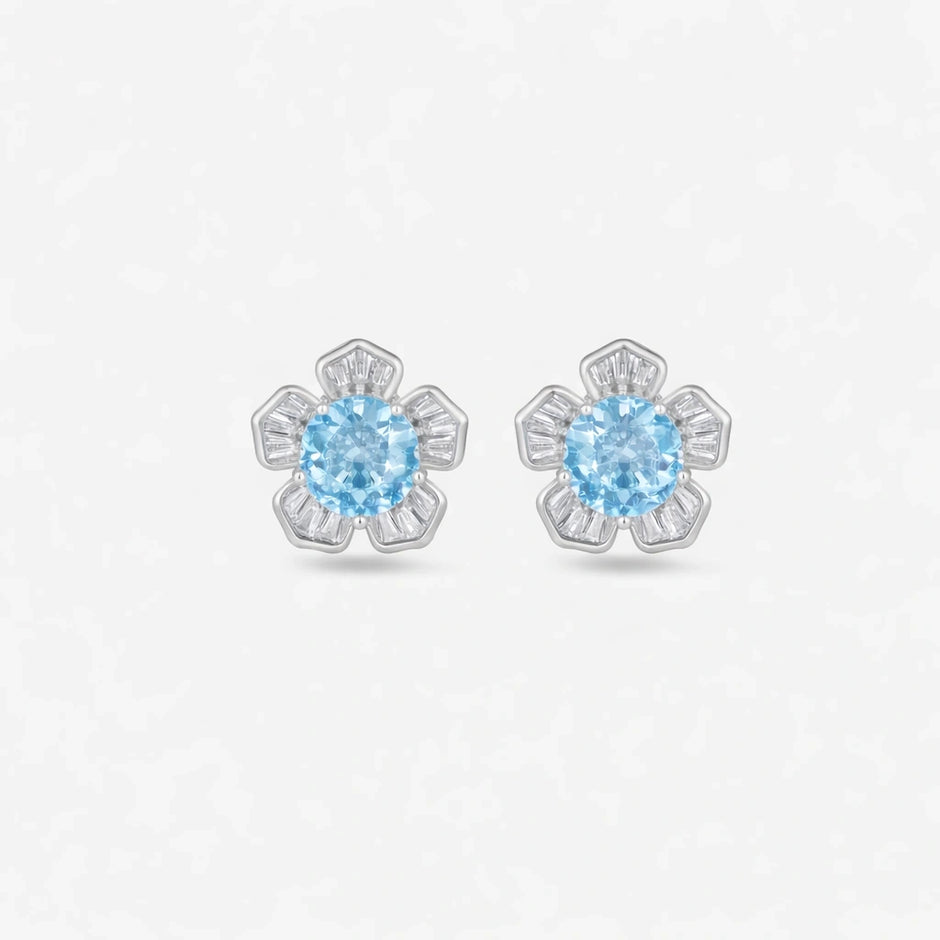 Sky Bloom Floral Design Silver Earrings