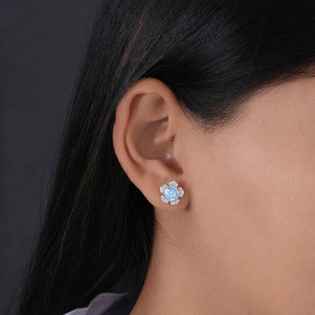 Sky Bloom Floral Design Silver Earrings