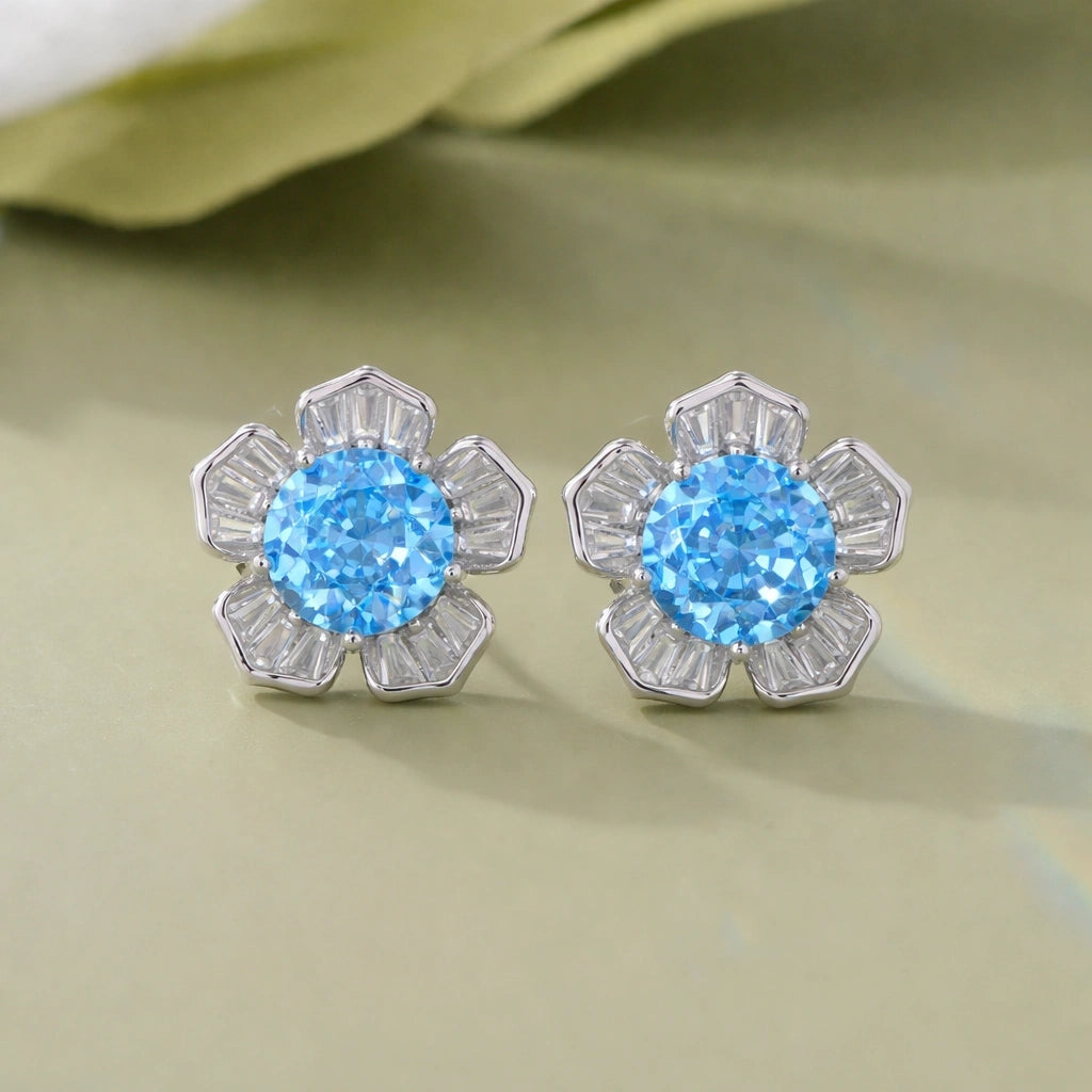 Sky Bloom Floral Design Silver Earrings