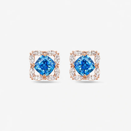 Sky Blue Cushion Diamond Rose Gold Stud Earrings