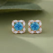 Sky Blue Cushion Diamond Rose Gold Stud Earrings
